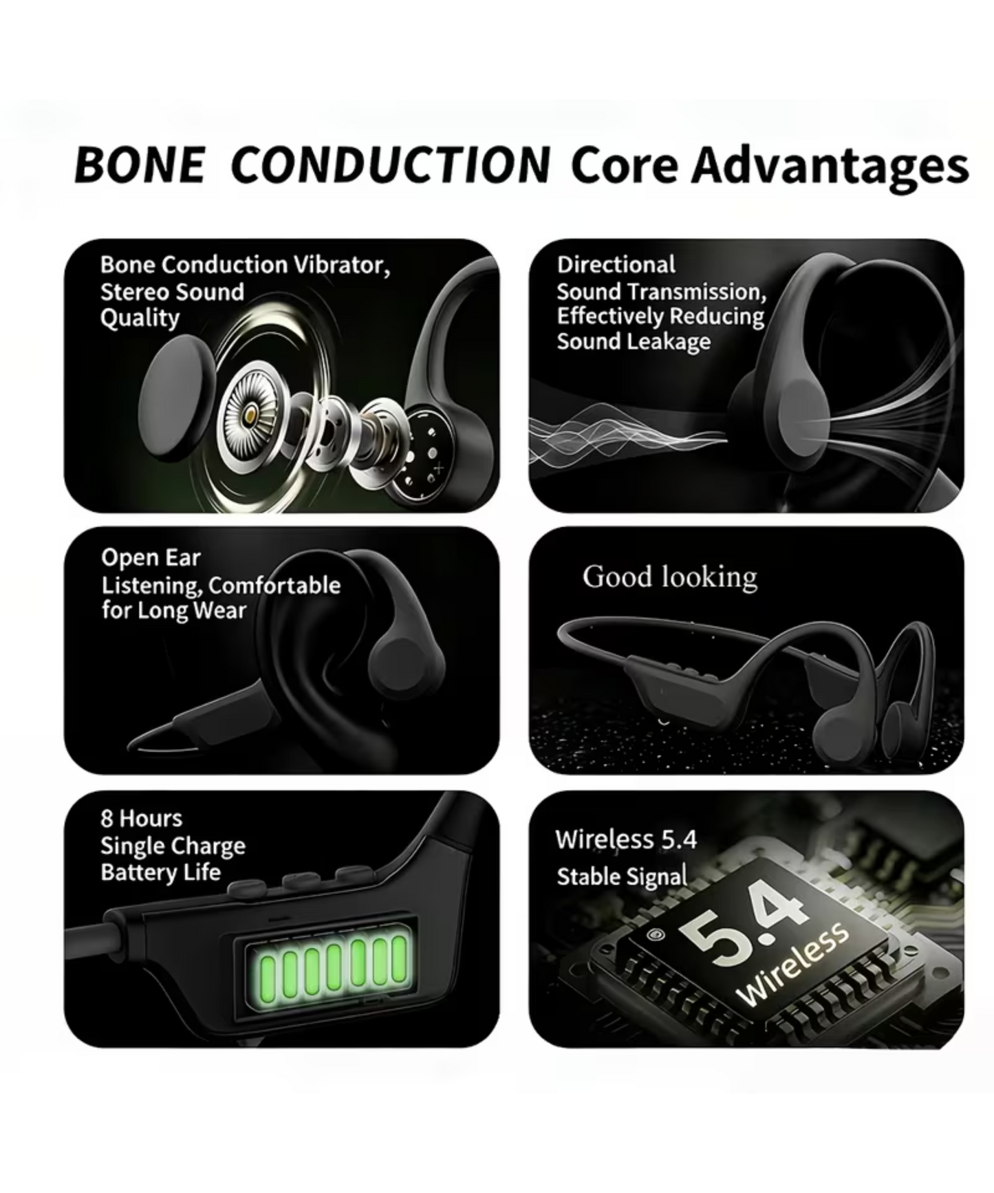 Zedhex Motion Headphone H10 Pro Open Ear Bone Conduction Titanium, Band 32GB IPX8 Waterproof Midnight Black 1 Piece