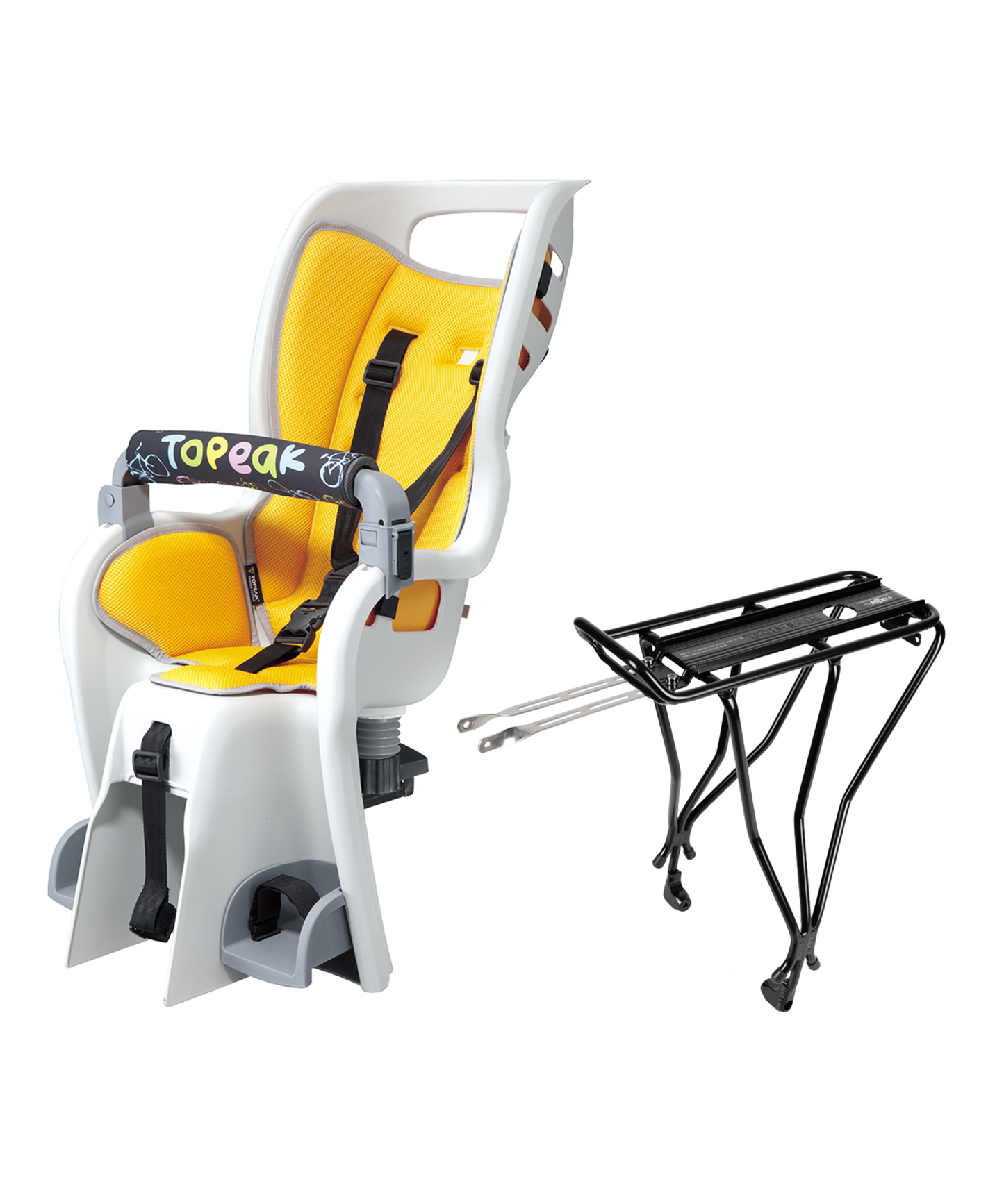 مقعد Topeak BabySeat II مع حامل تثبيت قرص العجلات مقاس 29 بوصة باللون الأصفر